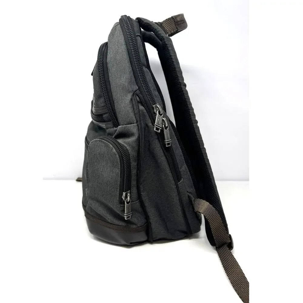 TUMI Alpha Bravo Parrish Laptop Backpack Charcoal Gray Brown Leather Trim